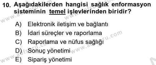 Sağlık İşletmeciliği 2 Dersi 2023 - 2024 Yılı (Vize) Ara Sınavı 10. Soru