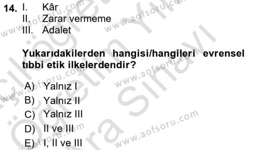 Sağlık İşletmeciliği 2 Dersi 2023 - 2024 Yılı (Vize) Ara Sınavı 14. Soru