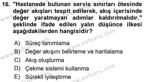 Sağlık İşletmeciliği 2 Dersi 2023 - 2024 Yılı (Vize) Ara Sınavı 16. Soru