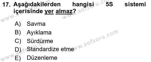 Sağlık İşletmeciliği 2 Dersi 2023 - 2024 Yılı (Vize) Ara Sınavı 17. Soru