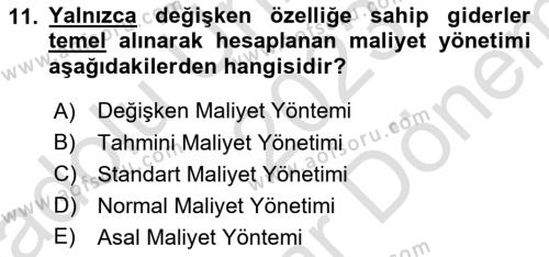 Sağlık İşletmeciliği 2 Dersi 2023 - 2024 Yılı (Final) Dönem Sonu Sınavı 11. Soru