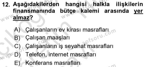 Sağlık İşletmelerinde Halkla İlişkiler Dersi 2021 - 2022 Yılı Yaz Okulu Sınavı 12. Soru