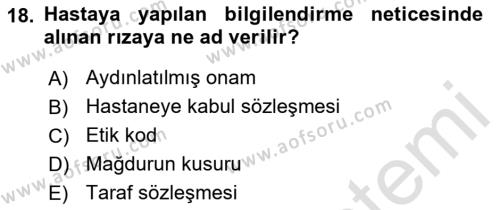 Sağlık İşletmelerinde Halkla İlişkiler Dersi 2021 - 2022 Yılı Yaz Okulu Sınavı 18. Soru