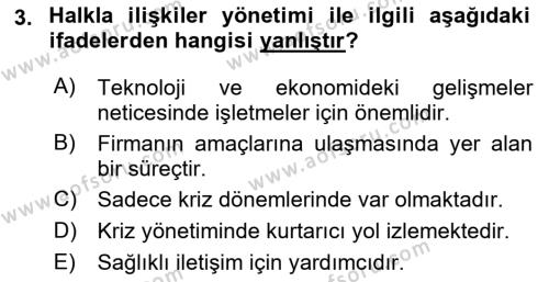 Sağlık İşletmelerinde Halkla İlişkiler Dersi 2021 - 2022 Yılı Yaz Okulu Sınavı 3. Soru