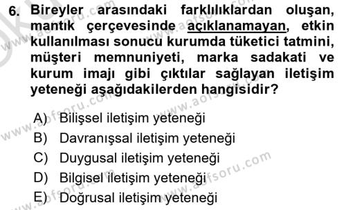 Sağlık İşletmelerinde Halkla İlişkiler Dersi 2021 - 2022 Yılı Yaz Okulu Sınavı 6. Soru