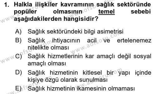 Sağlık İşletmelerinde Halkla İlişkiler Dersi 2022 - 2023 Yılı (Vize) Ara Sınavı 1. Soru