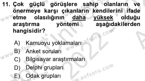 Sağlık İşletmelerinde Halkla İlişkiler Dersi 2022 - 2023 Yılı (Vize) Ara Sınavı 11. Soru