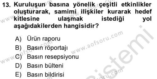 Sağlık İşletmelerinde Halkla İlişkiler Dersi 2022 - 2023 Yılı (Vize) Ara Sınavı 13. Soru