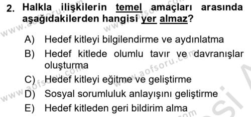 Sağlık İşletmelerinde Halkla İlişkiler Dersi 2022 - 2023 Yılı (Vize) Ara Sınavı 2. Soru