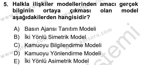 Sağlık İşletmelerinde Halkla İlişkiler Dersi 2022 - 2023 Yılı (Vize) Ara Sınavı 5. Soru