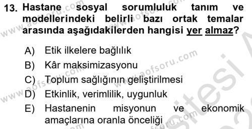 Sağlık İşletmelerinde Halkla İlişkiler Dersi 2022 - 2023 Yılı (Final) Dönem Sonu Sınavı 13. Soru