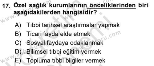 Sağlık İşletmelerinde Halkla İlişkiler Dersi 2022 - 2023 Yılı (Final) Dönem Sonu Sınavı 17. Soru