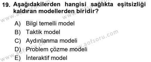 Sağlık İşletmelerinde Halkla İlişkiler Dersi 2022 - 2023 Yılı (Final) Dönem Sonu Sınavı 19. Soru