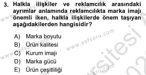 Sağlık İşletmelerinde Halkla İlişkiler Dersi 2022 - 2023 Yılı (Final) Dönem Sonu Sınavı 3. Soru