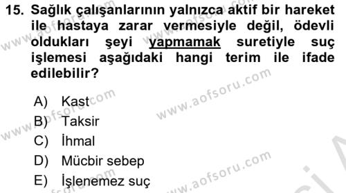 Sağlık İşletmelerinde Halkla İlişkiler Dersi 2022 - 2023 Yılı Yaz Okulu Sınavı 15. Soru