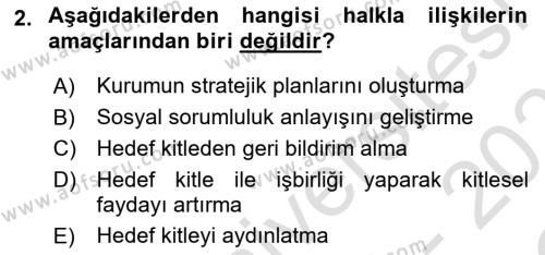 Sağlık İşletmelerinde Halkla İlişkiler Dersi 2022 - 2023 Yılı Yaz Okulu Sınavı 2. Soru