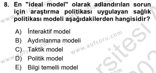 Sağlık İşletmelerinde Halkla İlişkiler Dersi 2022 - 2023 Yılı Yaz Okulu Sınavı 8. Soru