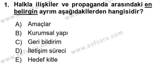 Sağlık İşletmelerinde Halkla İlişkiler Dersi 2023 - 2024 Yılı (Vize) Ara Sınavı 1. Soru