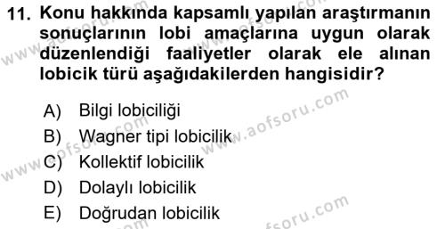 Sağlık İşletmelerinde Halkla İlişkiler Dersi 2023 - 2024 Yılı (Vize) Ara Sınavı 11. Soru