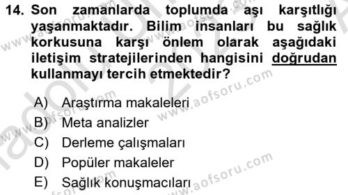 Sağlık İşletmelerinde Halkla İlişkiler Dersi 2023 - 2024 Yılı (Vize) Ara Sınavı 14. Soru