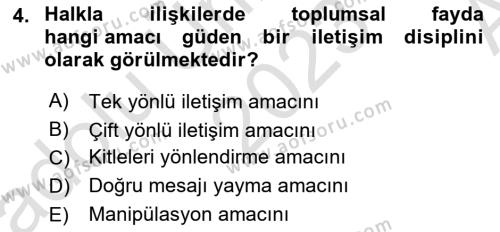 Sağlık İşletmelerinde Halkla İlişkiler Dersi 2023 - 2024 Yılı (Vize) Ara Sınavı 4. Soru