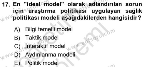 Sağlık İşletmelerinde Halkla İlişkiler Dersi 2023 - 2024 Yılı (Final) Dönem Sonu Sınavı 17. Soru