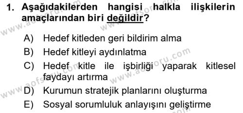 Sağlık İşletmelerinde Halkla İlişkiler Dersi 2023 - 2024 Yılı Yaz Okulu Sınavı 1. Soru