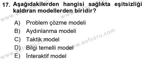 Sağlık İşletmelerinde Halkla İlişkiler Dersi 2023 - 2024 Yılı Yaz Okulu Sınavı 17. Soru