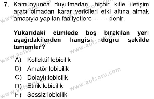 Sağlık İşletmelerinde Halkla İlişkiler Dersi 2023 - 2024 Yılı Yaz Okulu Sınavı 7. Soru