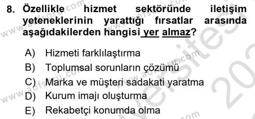 Sağlık İşletmelerinde Halkla İlişkiler Dersi 2023 - 2024 Yılı Yaz Okulu Sınavı 8. Soru