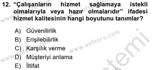 Sağlık İşletmelerinde Yönetim Dersi 2020 - 2021 Yılı Yaz Okulu Sınavı 12. Soru