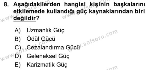 Sağlık İşletmelerinde Yönetim Dersi 2020 - 2021 Yılı Yaz Okulu Sınavı 8. Soru