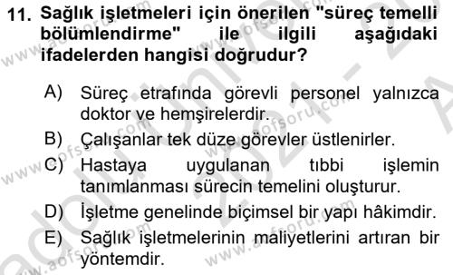 Sağlık İşletmelerinde Yönetim Dersi 2021 - 2022 Yılı (Vize) Ara Sınavı 11. Soru