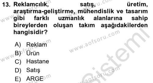 Sağlık İşletmelerinde Yönetim Dersi 2021 - 2022 Yılı (Vize) Ara Sınavı 13. Soru