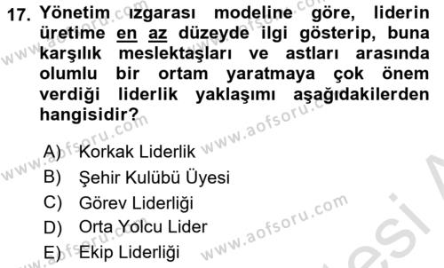 Sağlık İşletmelerinde Yönetim Dersi 2021 - 2022 Yılı (Vize) Ara Sınavı 17. Soru