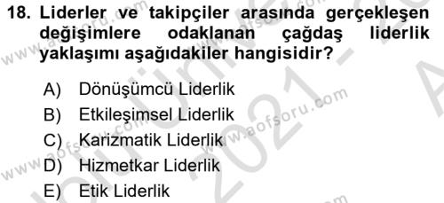 Sağlık İşletmelerinde Yönetim Dersi 2021 - 2022 Yılı (Vize) Ara Sınavı 18. Soru