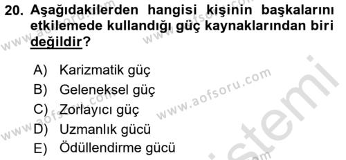 Sağlık İşletmelerinde Yönetim Dersi 2021 - 2022 Yılı (Vize) Ara Sınavı 20. Soru