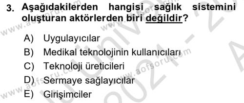 Sağlık İşletmelerinde Yönetim Dersi 2021 - 2022 Yılı (Vize) Ara Sınavı 3. Soru