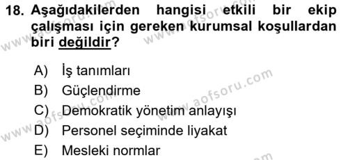 Sağlık İşletmelerinde Yönetim Dersi 2021 - 2022 Yılı (Final) Dönem Sonu Sınavı 18. Soru