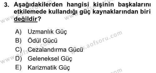 Sağlık İşletmelerinde Yönetim Dersi 2021 - 2022 Yılı (Final) Dönem Sonu Sınavı 3. Soru