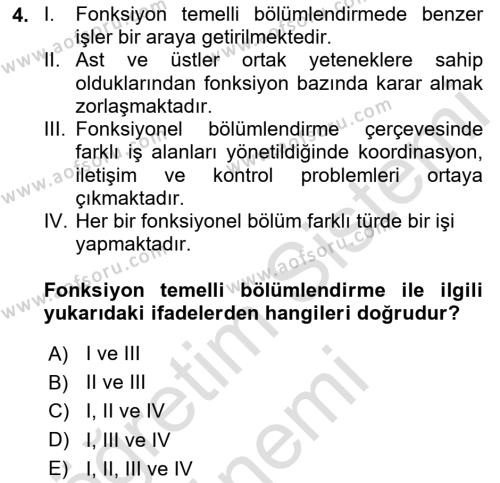 Sağlık İşletmelerinde Yönetim Dersi 2021 - 2022 Yılı (Final) Dönem Sonu Sınavı 4. Soru