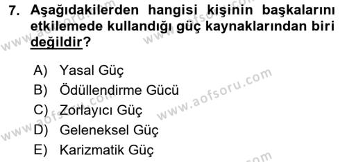 Sağlık İşletmelerinde Yönetim Dersi 2021 - 2022 Yılı Yaz Okulu Sınavı 7. Soru