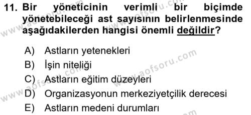 Sağlık İşletmelerinde Yönetim Dersi 2022 - 2023 Yılı (Vize) Ara Sınavı 11. Soru