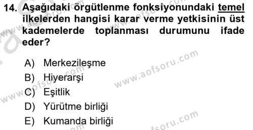 Sağlık İşletmelerinde Yönetim Dersi 2022 - 2023 Yılı (Vize) Ara Sınavı 14. Soru