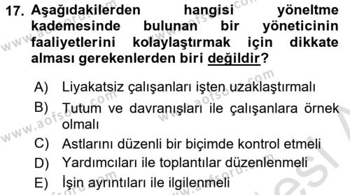 Sağlık İşletmelerinde Yönetim Dersi 2022 - 2023 Yılı (Vize) Ara Sınavı 17. Soru