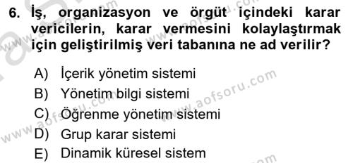 Sağlık İşletmelerinde Yönetim Dersi 2022 - 2023 Yılı (Vize) Ara Sınavı 6. Soru