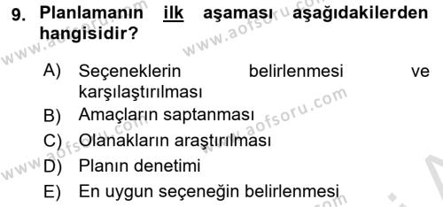 Sağlık İşletmelerinde Yönetim Dersi 2022 - 2023 Yılı (Vize) Ara Sınavı 9. Soru