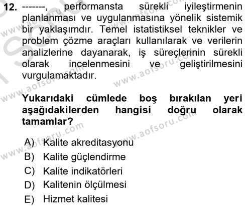 Sağlık İşletmelerinde Yönetim Dersi 2022 - 2023 Yılı (Final) Dönem Sonu Sınavı 12. Soru