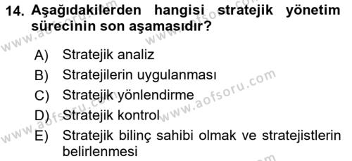 Sağlık İşletmelerinde Yönetim Dersi 2022 - 2023 Yılı (Final) Dönem Sonu Sınavı 14. Soru