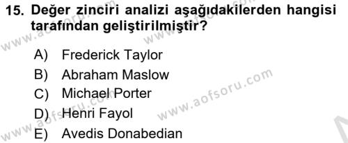 Sağlık İşletmelerinde Yönetim Dersi 2022 - 2023 Yılı (Final) Dönem Sonu Sınavı 15. Soru